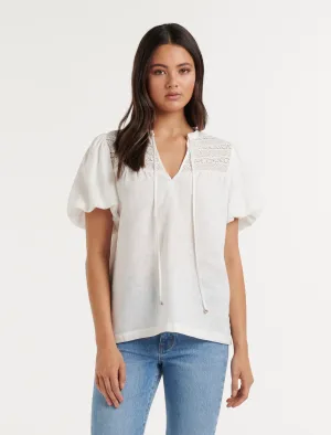 Aida Chevron Linen Top
