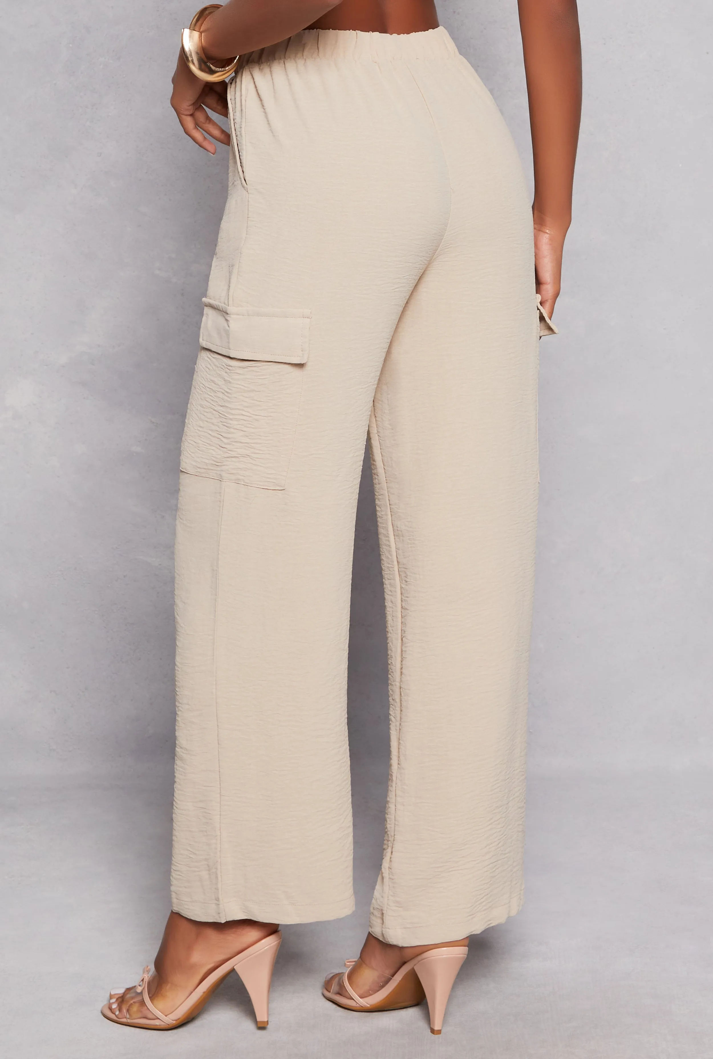 Airy Crepe Knit Cargo Wide Leg Pants