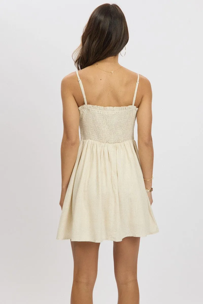 Beige Fit And Flare Dress Mini