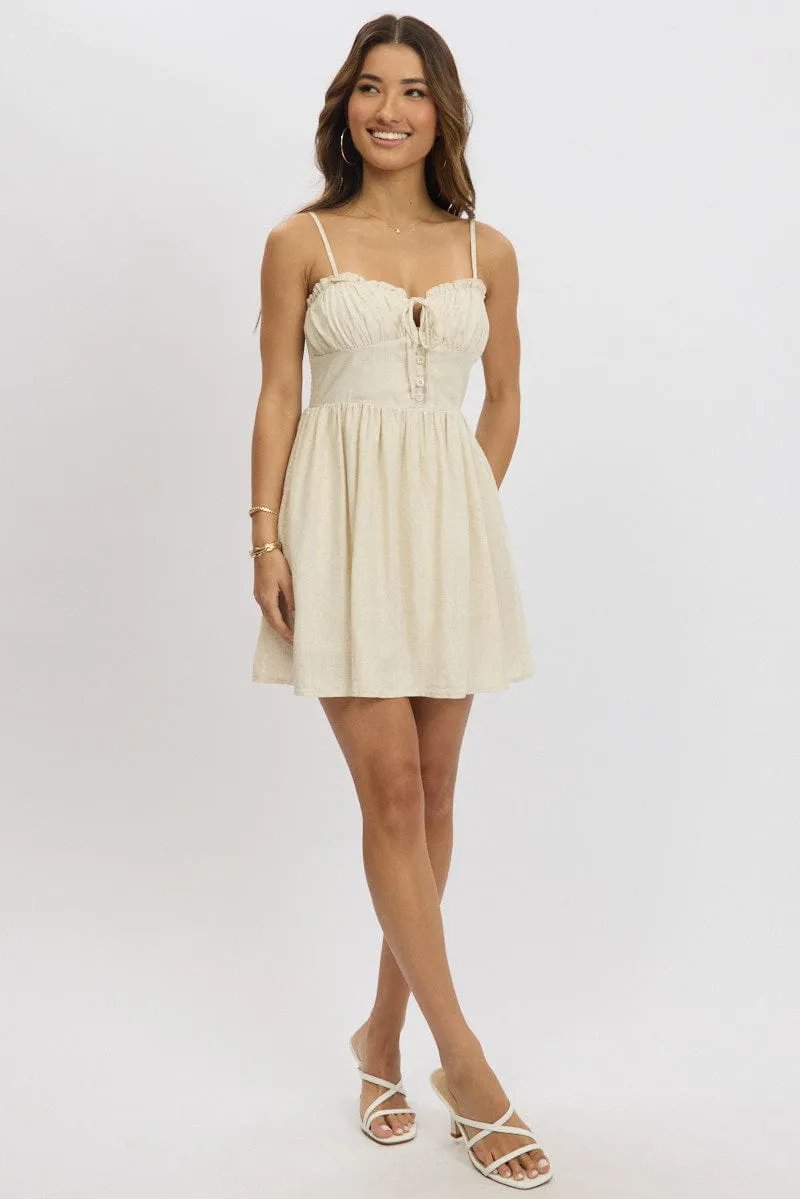Beige Fit And Flare Dress Mini
