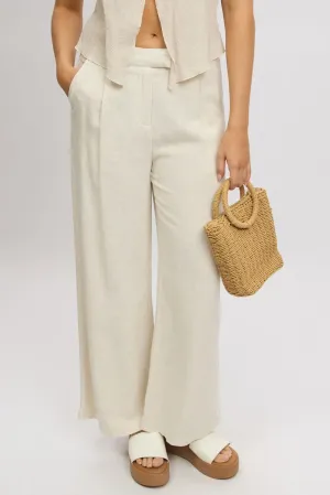 Beige Wide Leg Pants Mid Rise