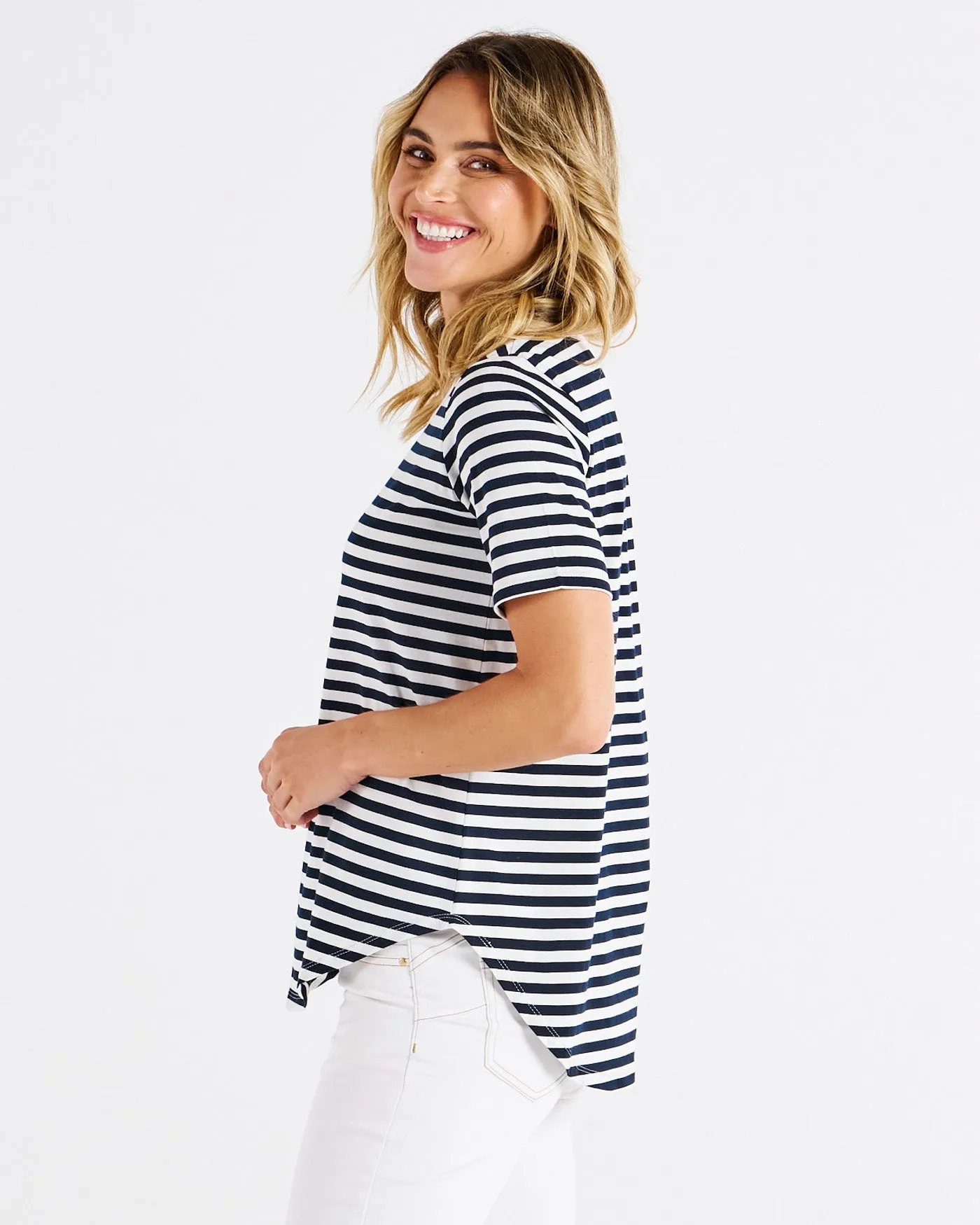 Betty Basics Ariana Tee Navy Stripe Pink