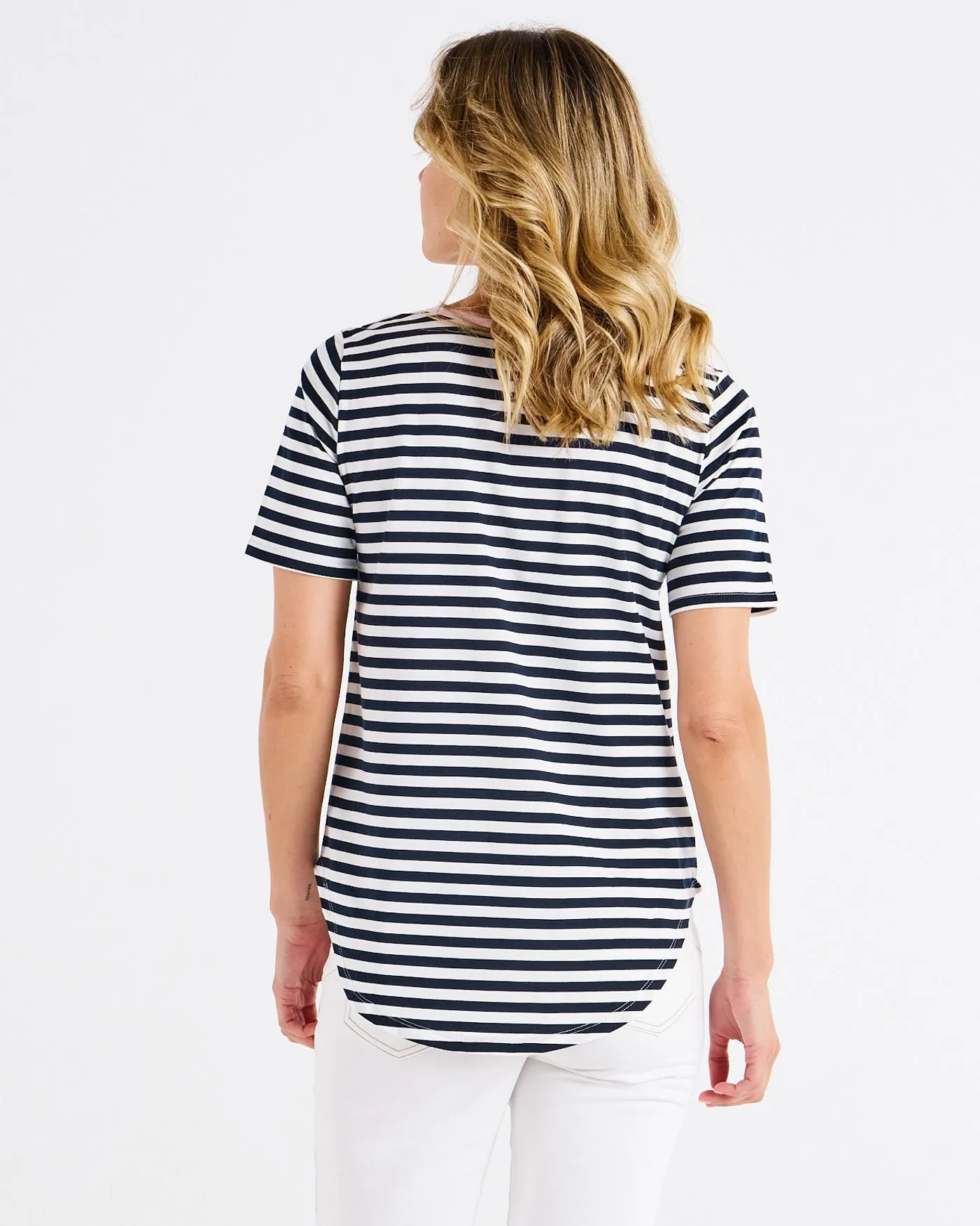 Betty Basics Ariana Tee Navy Stripe Pink