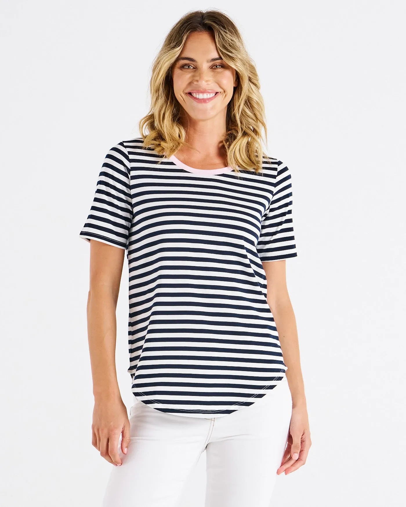 Betty Basics Ariana Tee Navy Stripe Pink