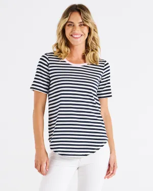 Betty Basics Ariana Tee Navy Stripe Pink