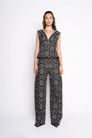 BLACK BROCADE DENIM BOYFRIEND TROUSERS