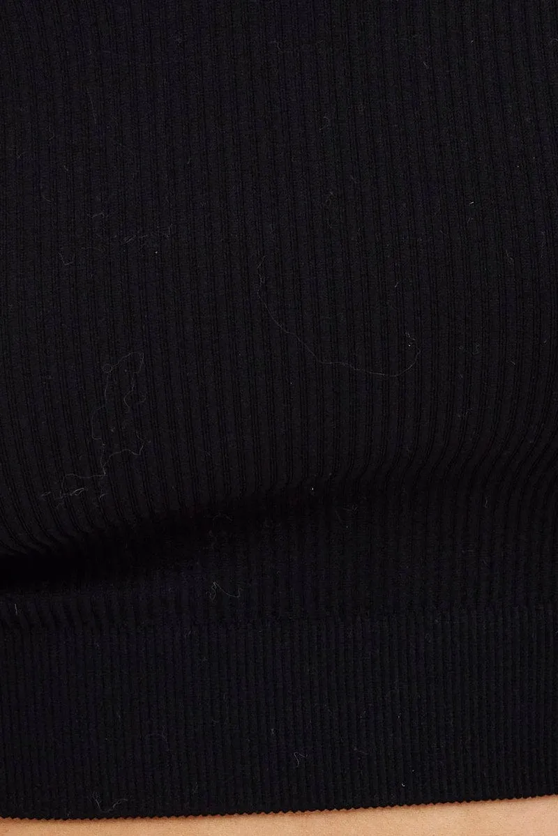 Black Collar Top Long sleeve Seamless