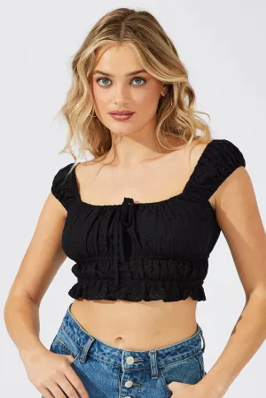 Black Crop Top Eyelet