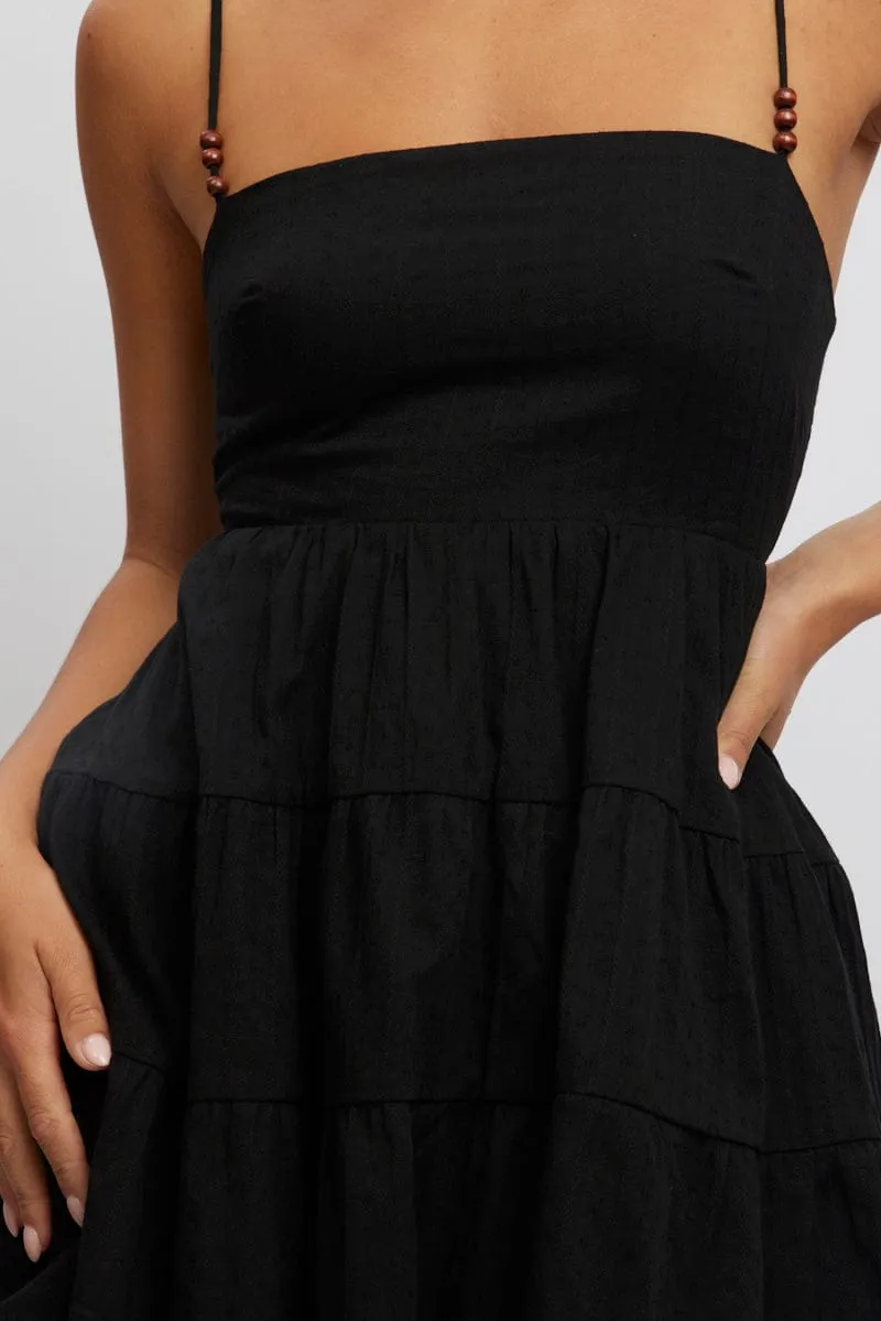 Black Fit And Flare Dress Bead Embellishment  Mini