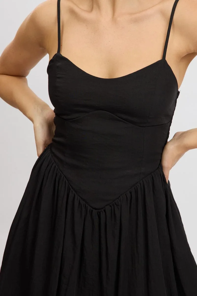 Black Fit And Flare Dress Drop Waist Mini