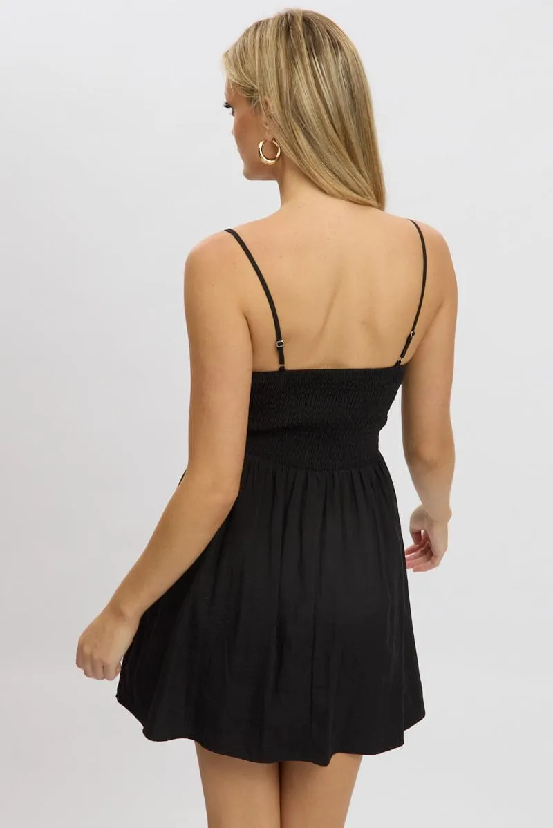 Black Fit And Flare Dress Drop Waist Mini