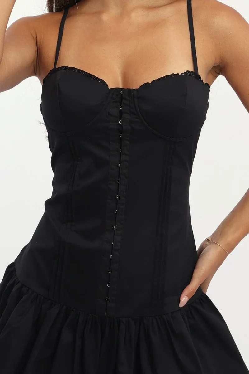 Black Fit And Flare Dress Drop Waist