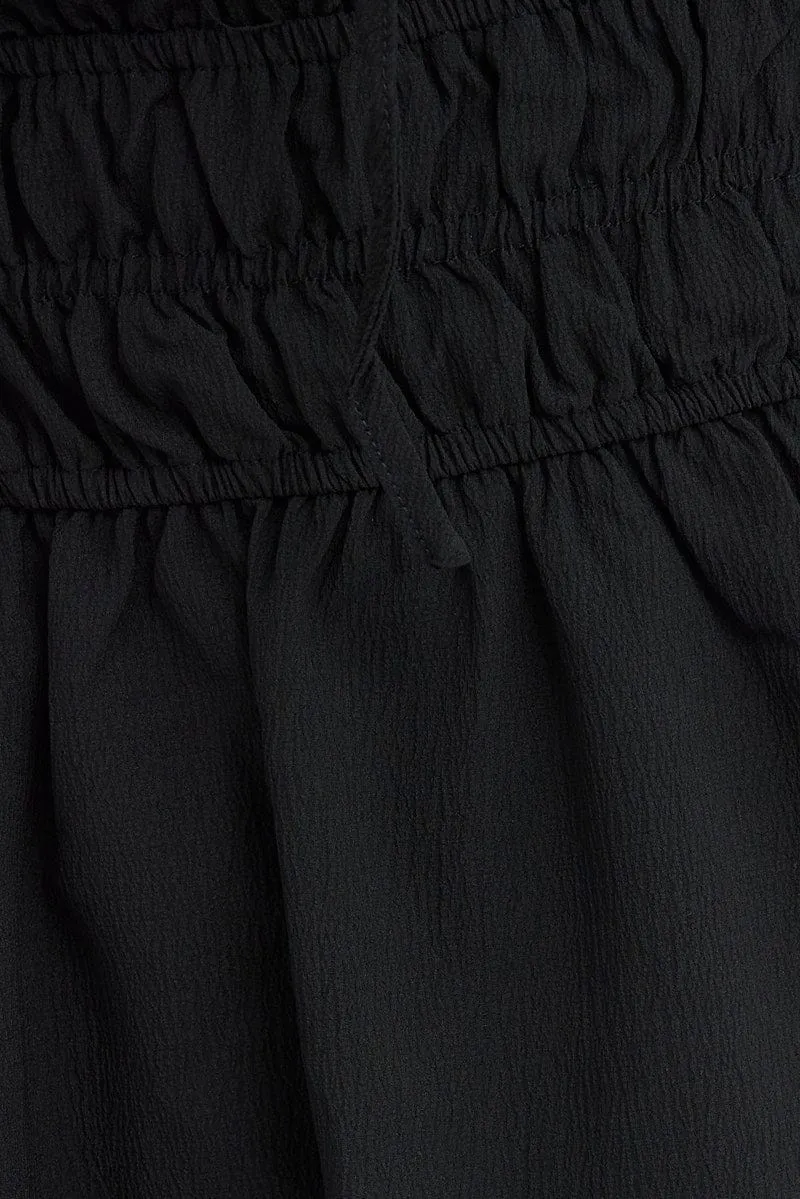 Black Fit And Flare Dress Puff Sleeve Mini