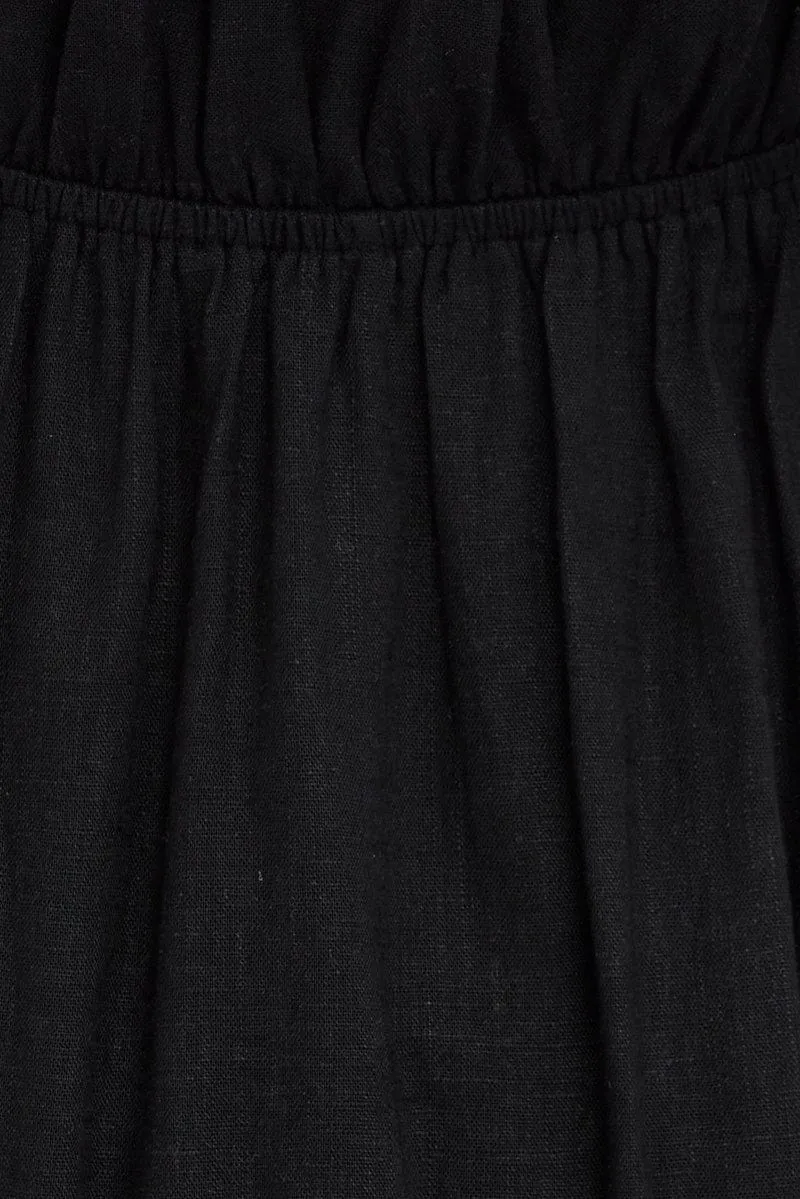 Black Fit And Flare Dress Puff Sleeve Mini
