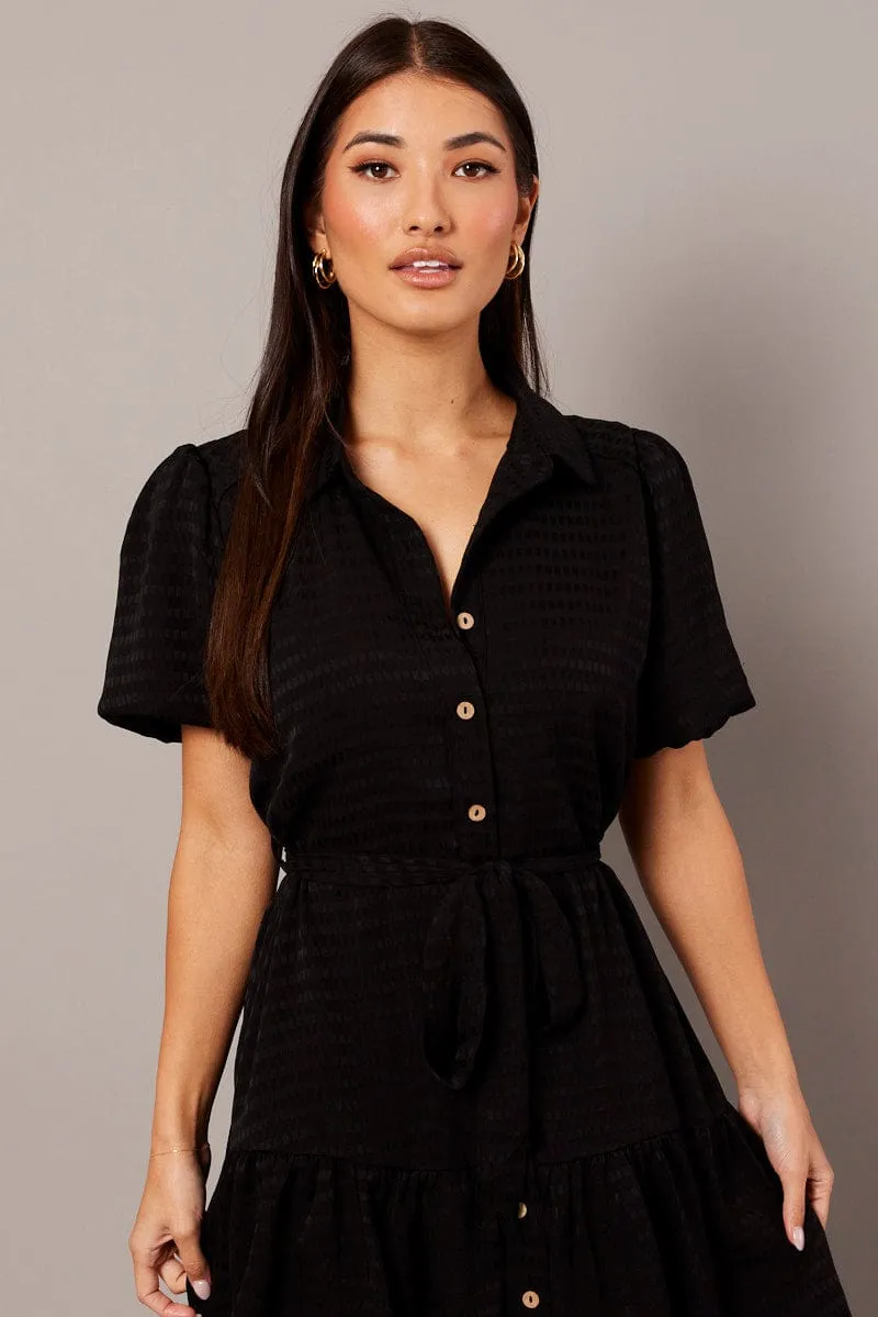 Black Fit And Flare Dress Short Sleeve Mini