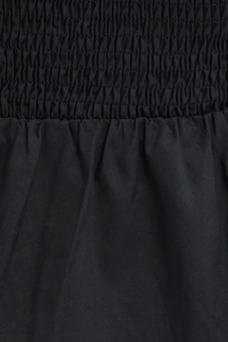 Black Fit and Flare Dress Short Sleeve Shirred