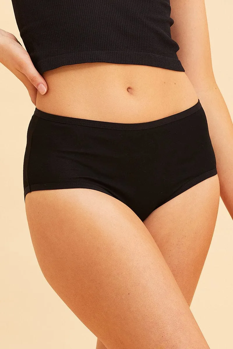Black High Waisted Brief Cotton Stretch