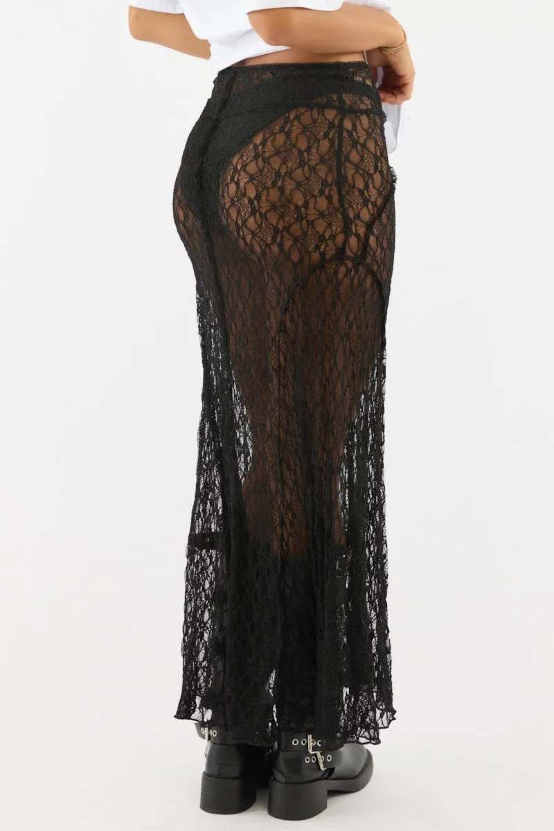 Black Lace Maxi Skirt High Rise