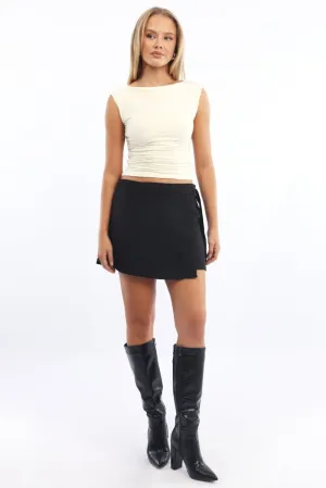 Black Mini Skort Skirt High Waisted Buckle Detail