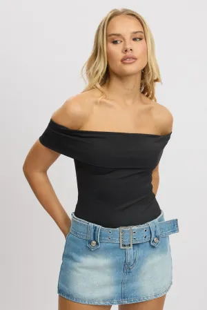 Black Off Shoulder Bodysuit