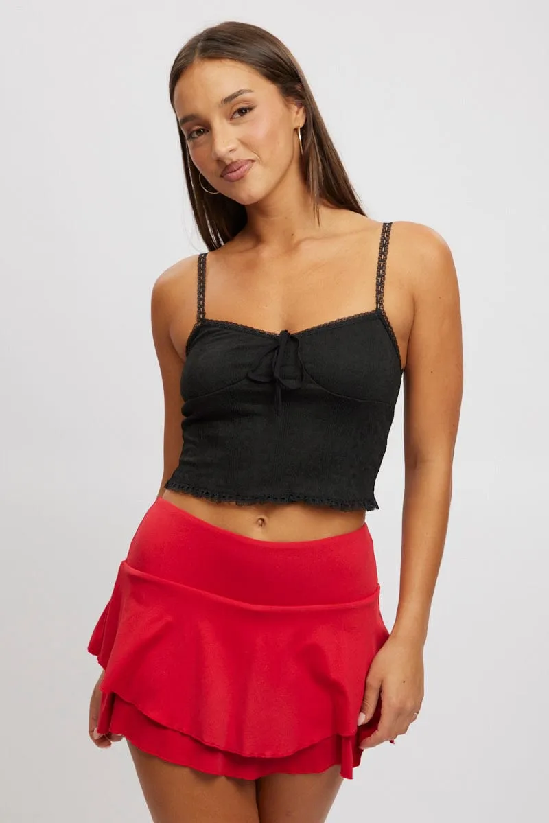 Black Singlet Top Textured