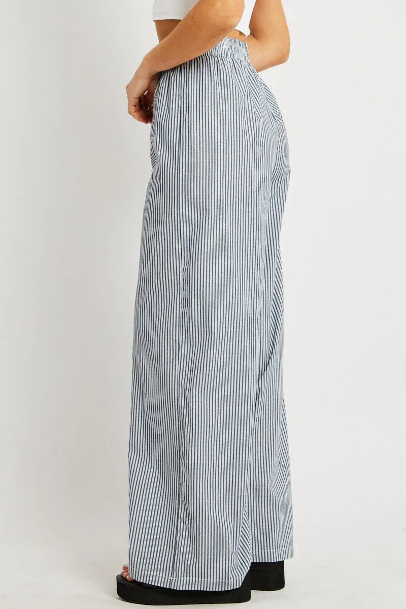 Black Stripe Wide Leg Pants Elasticated Waist