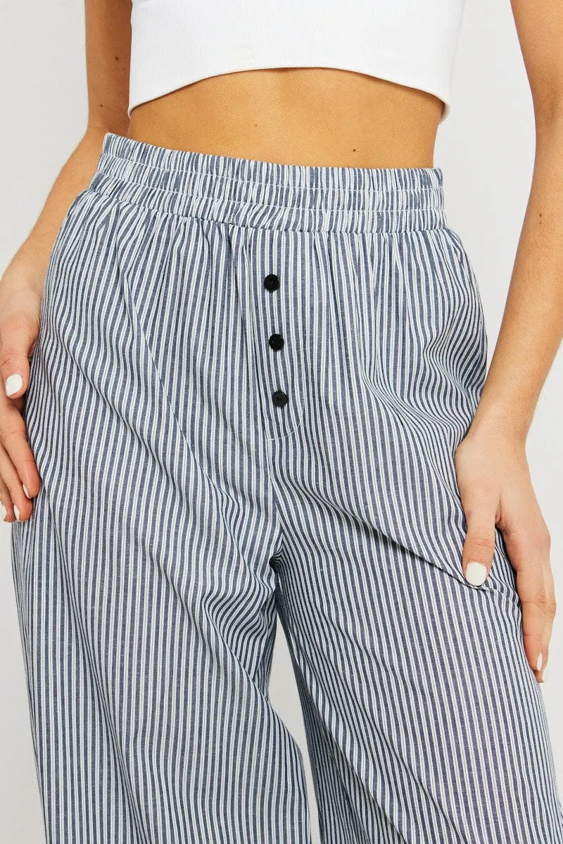 Black Stripe Wide Leg Pants Elasticated Waist