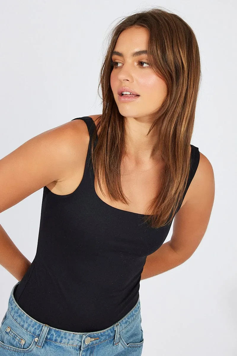 Black Supersoft Bodysuit Sleeveless Square-Cut Neck