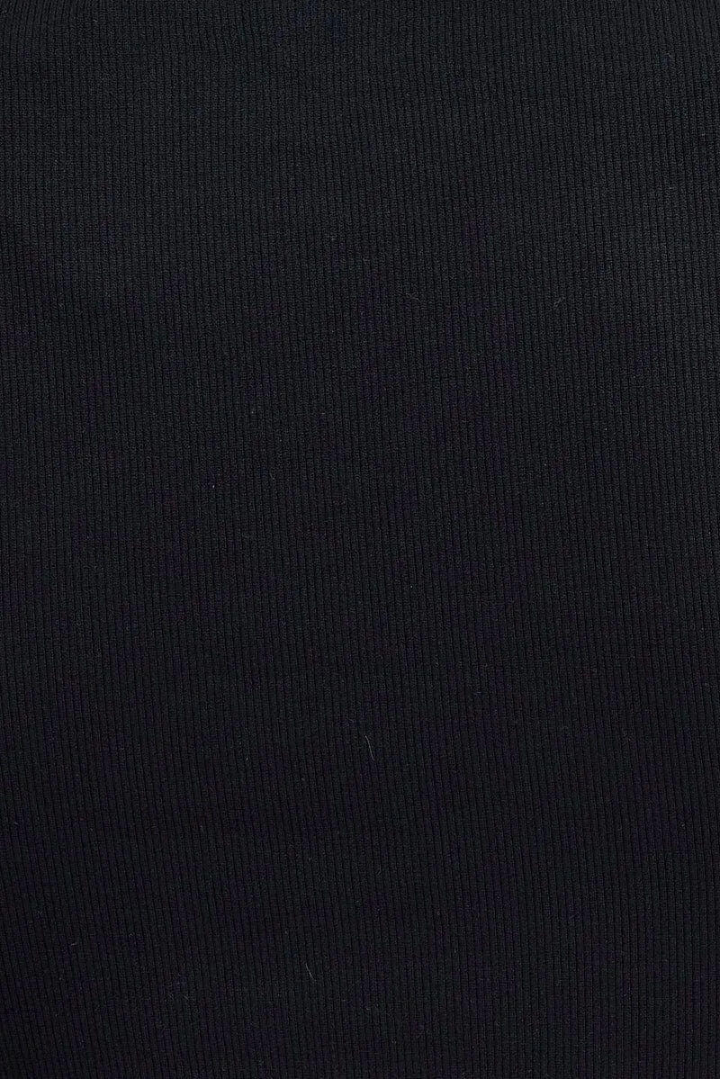 Black Top Long Sleeve Distress Seamless Round Neck Rib