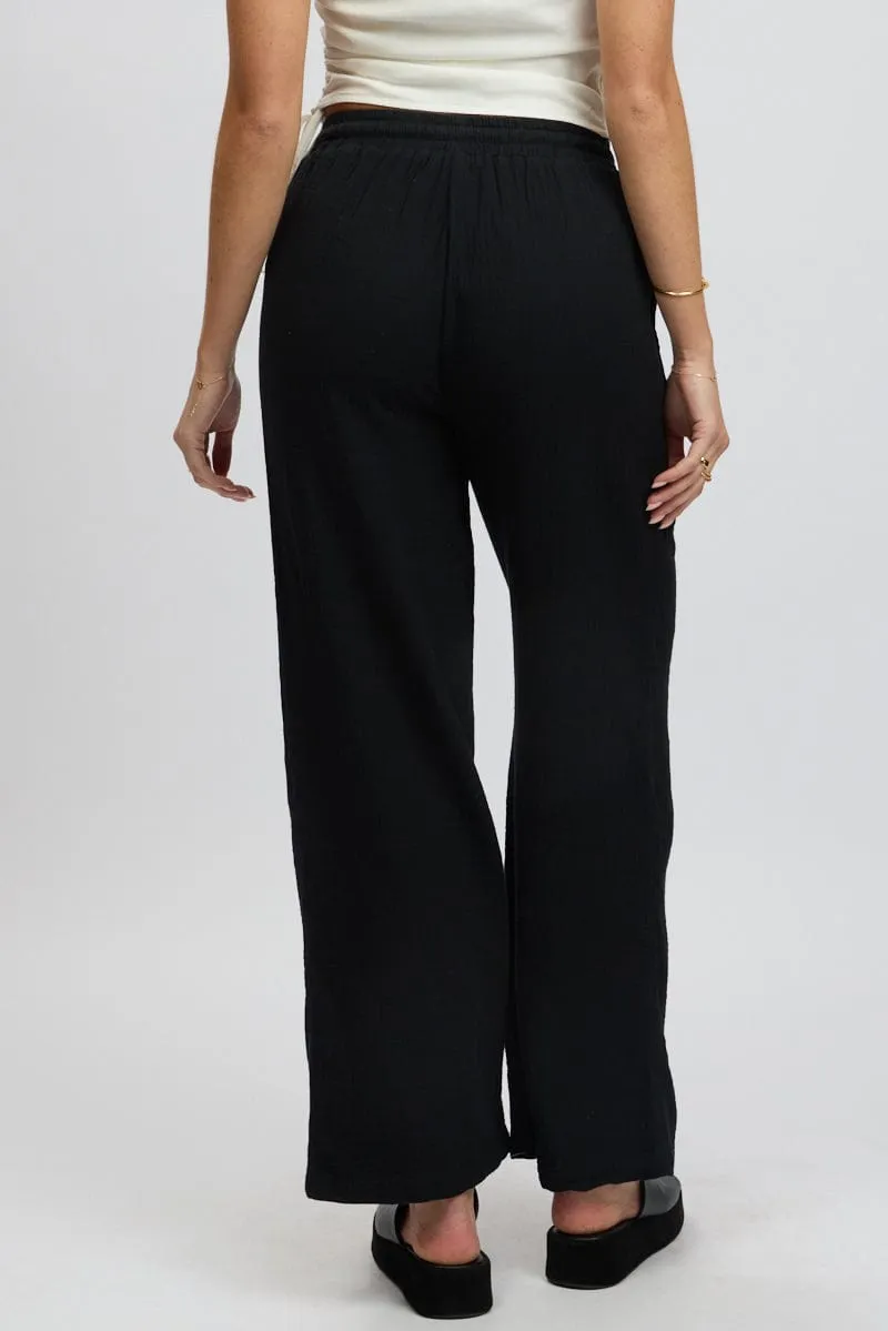 Black Wide Leg Pants Elasticated Waist