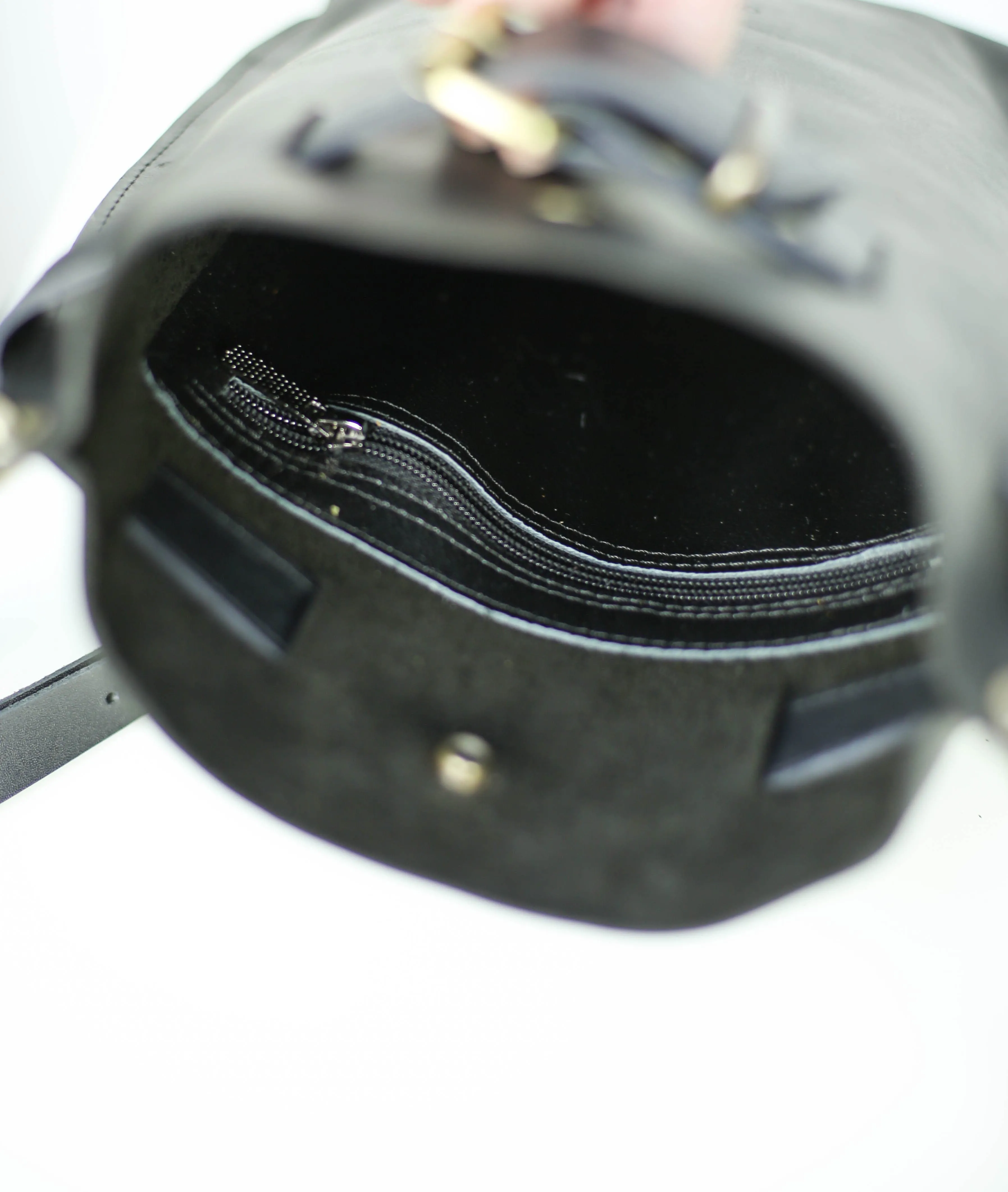 Black Zip Top Leather Tote Bag