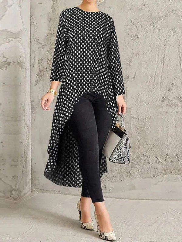 Blouse For Women O-neck Irregular Hem Loose Solid