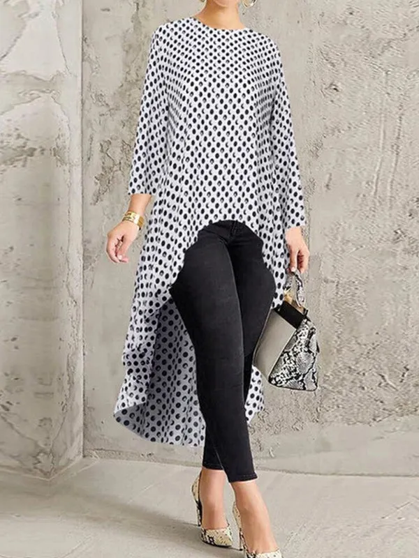 Blouse For Women O-neck Irregular Hem Loose Solid