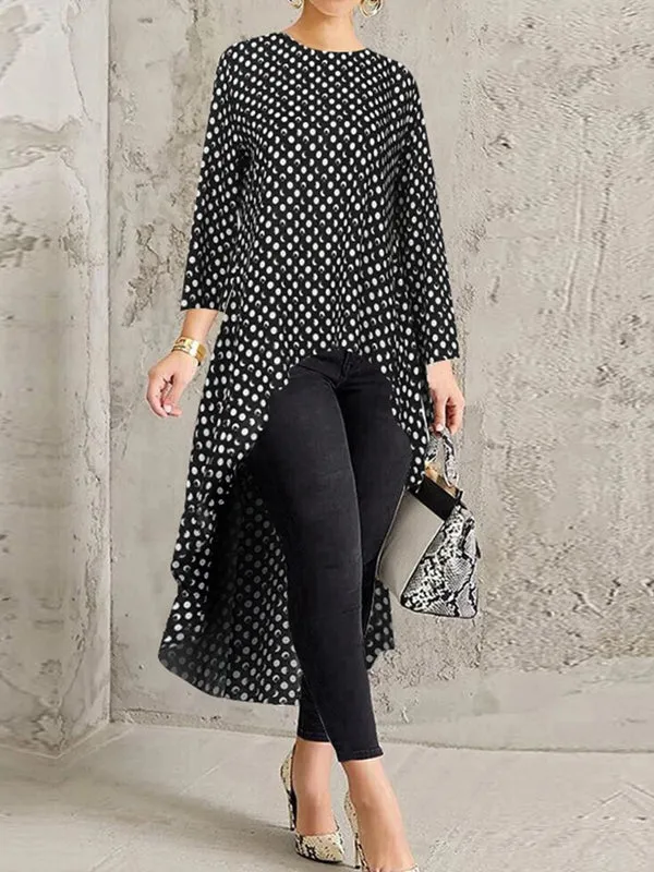 Blouse For Women O-neck Irregular Hem Loose Solid