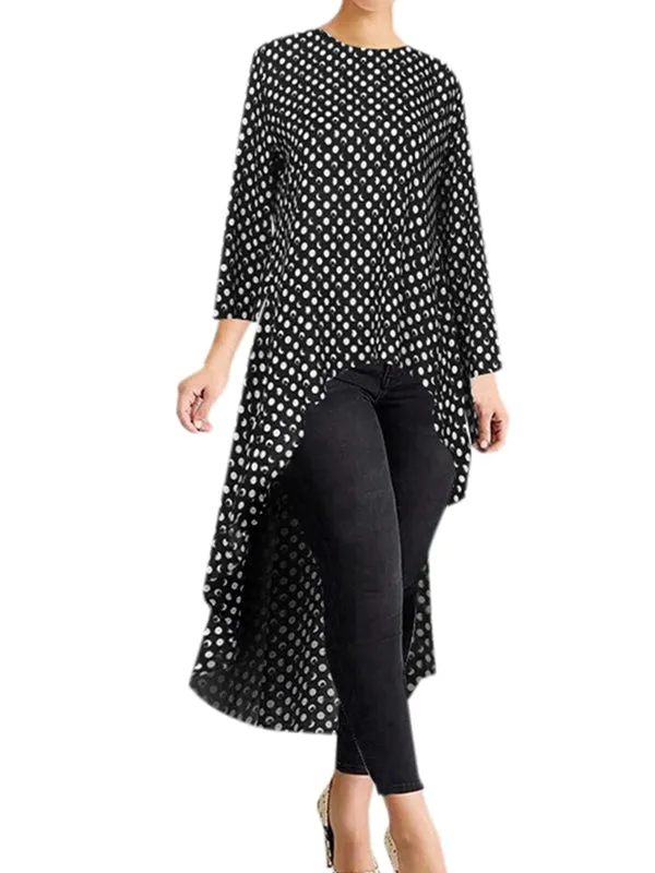 Blouse For Women O-neck Irregular Hem Loose Solid