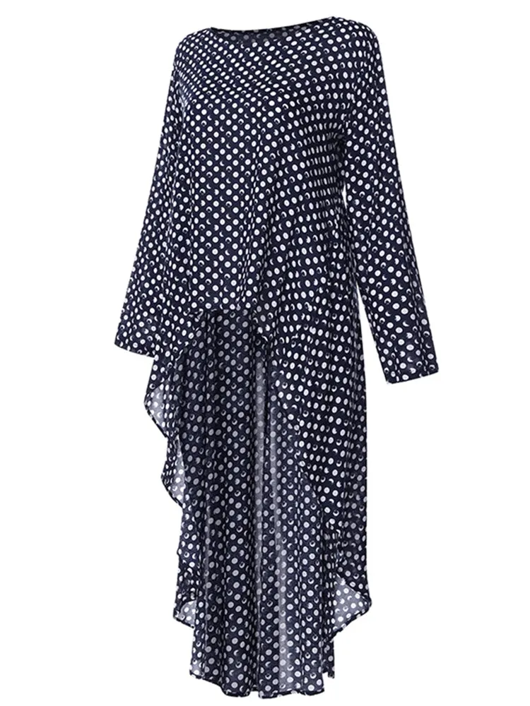 Blouse For Women O-neck Irregular Hem Loose Solid