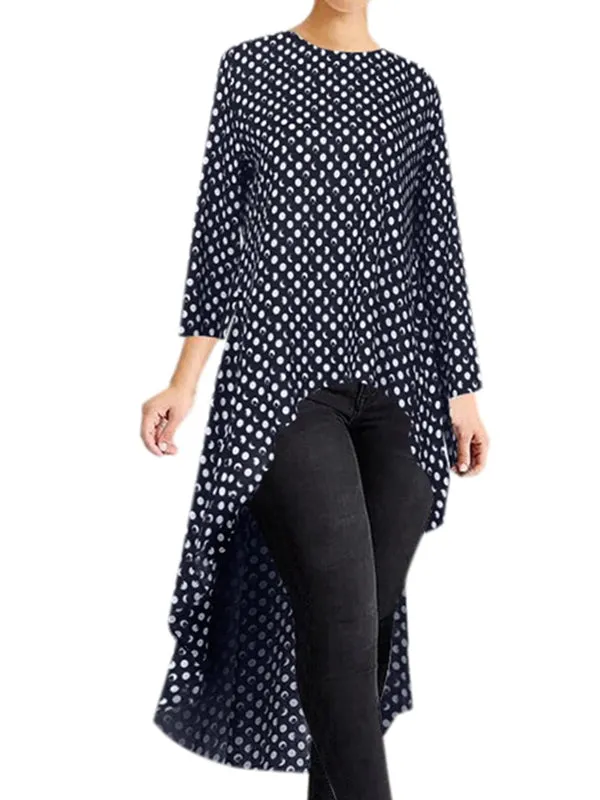 Blouse For Women O-neck Irregular Hem Loose Solid