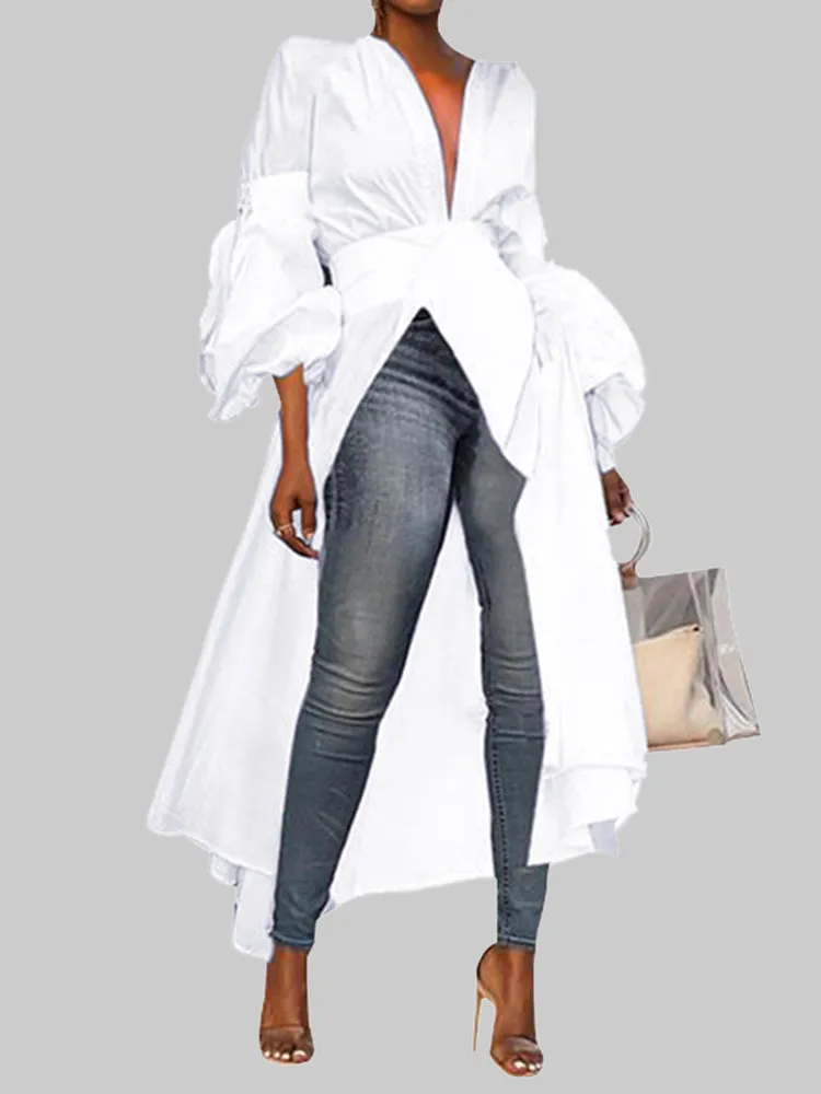 Blouse For Women O-neck Irregular Hem Loose Solid