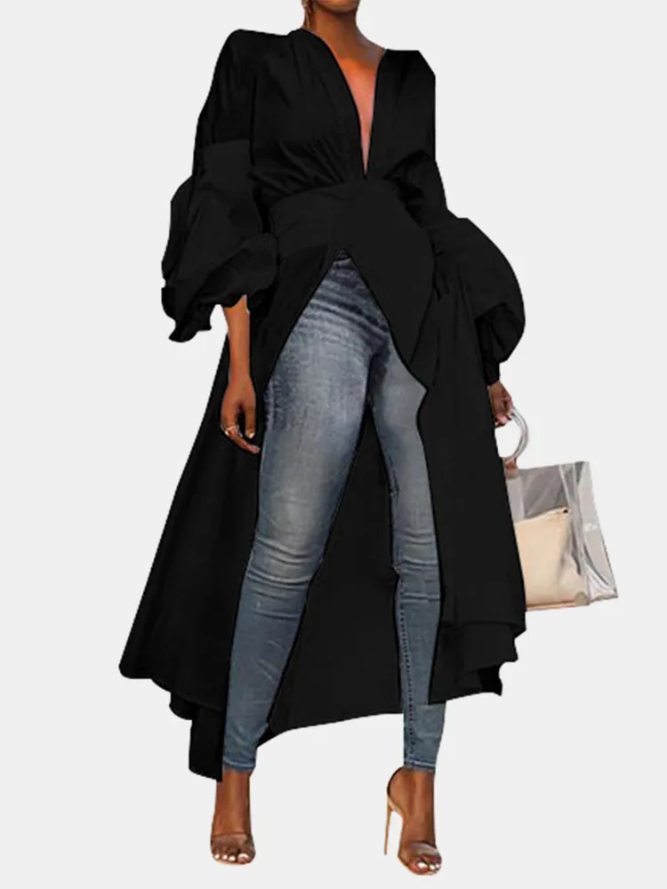Blouse For Women O-neck Irregular Hem Loose Solid