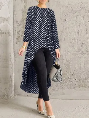 Blouse For Women O-neck Irregular Hem Loose Solid