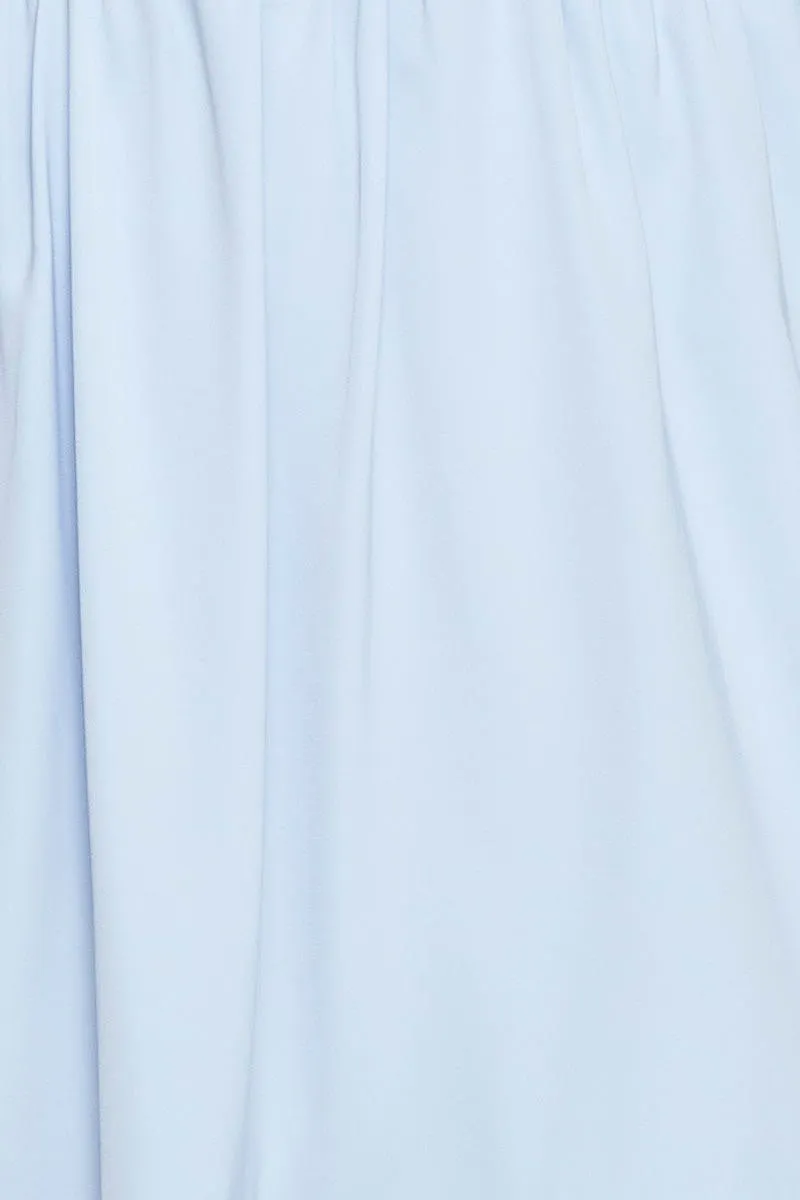 Blue Fit And Flare Dress Short Sleeve Square Neck