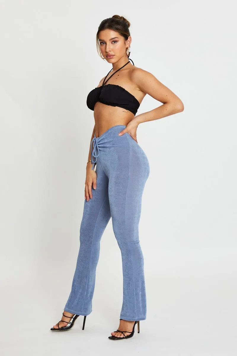 Blue Jersey Pants Flare Leg