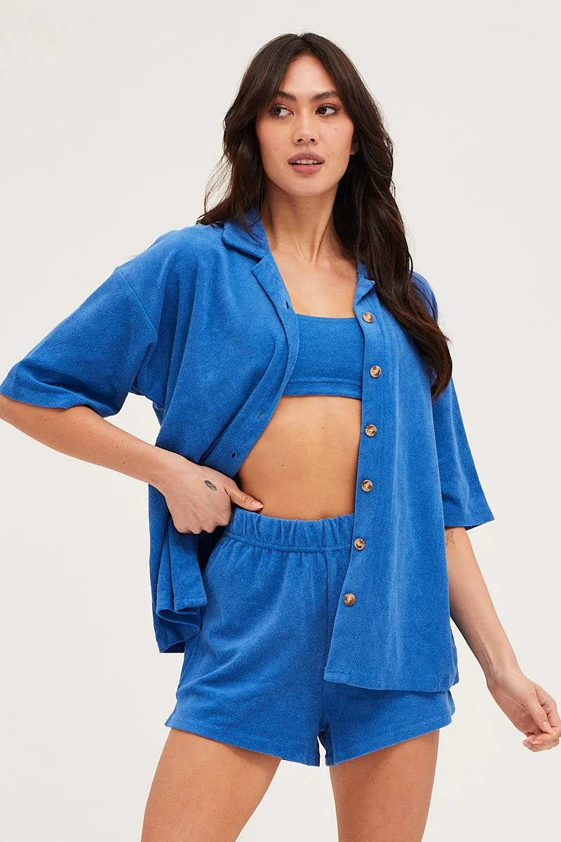 Blue Lounge Top Short Sleeve Oversized Terry