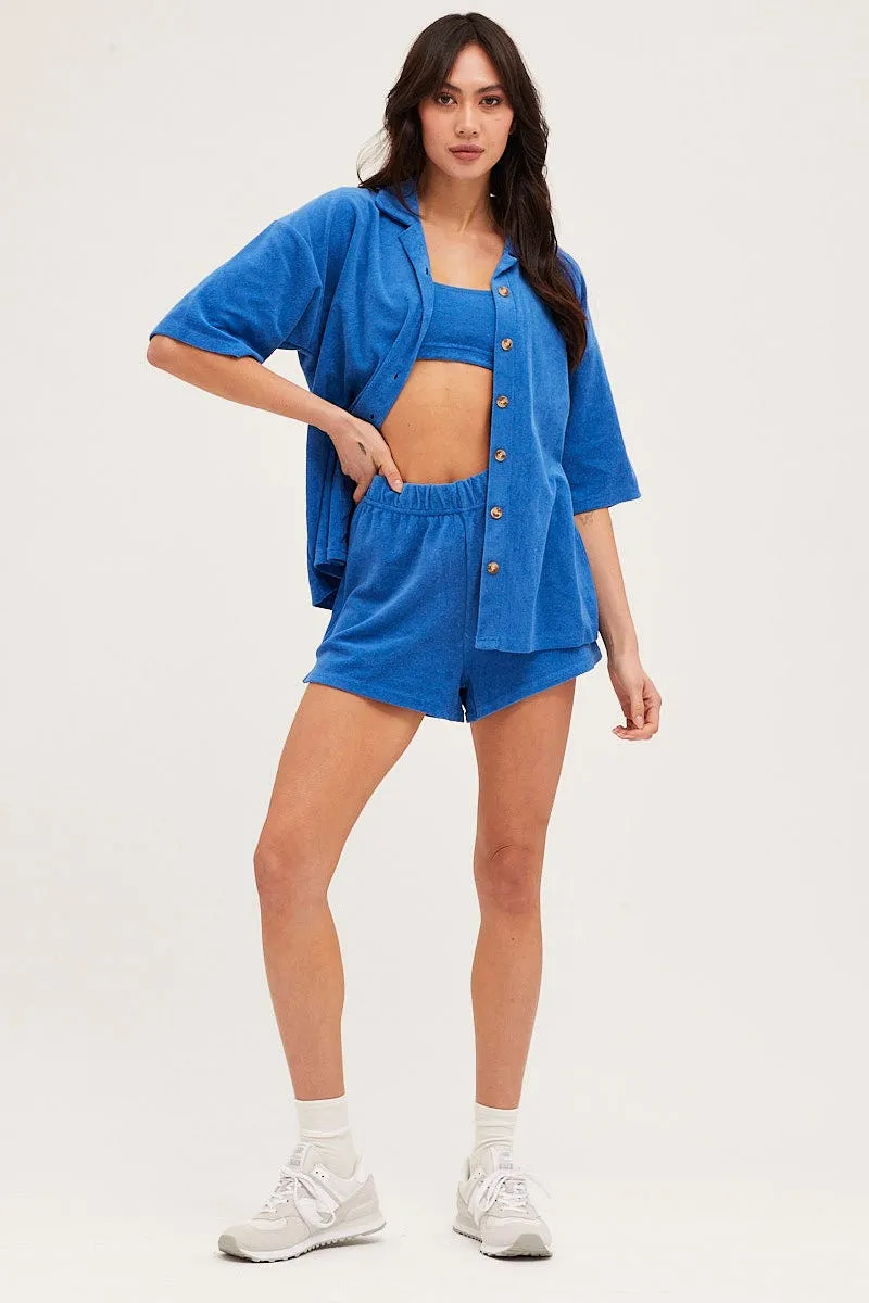 Blue Lounge Top Short Sleeve Oversized Terry