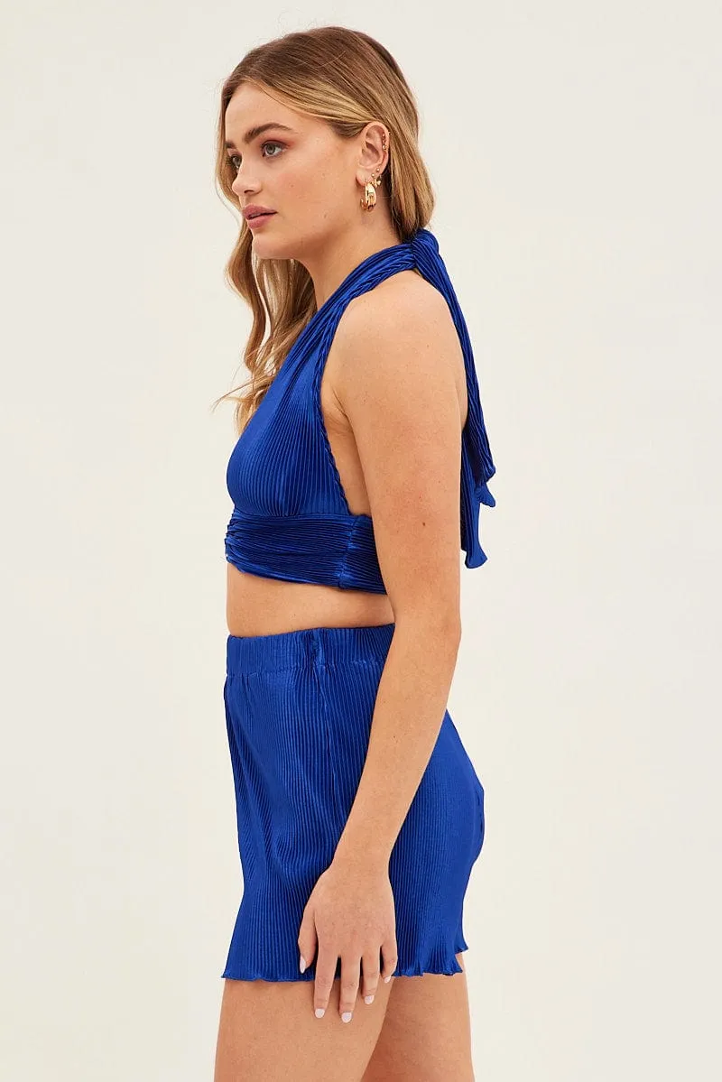 Blue Plisse Short High Waist
