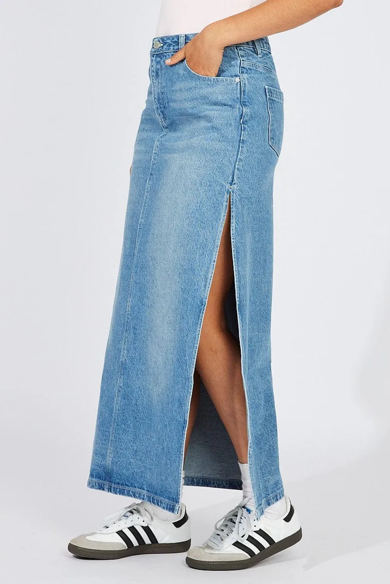 Blue Skirt Maxi High Rise
