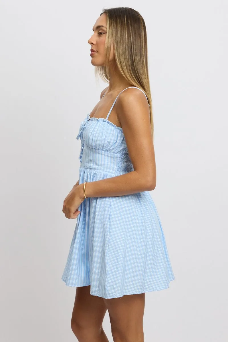 Blue Stripe Fit And Flare Dress Mini