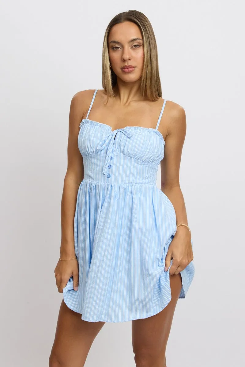 Blue Stripe Fit And Flare Dress Mini