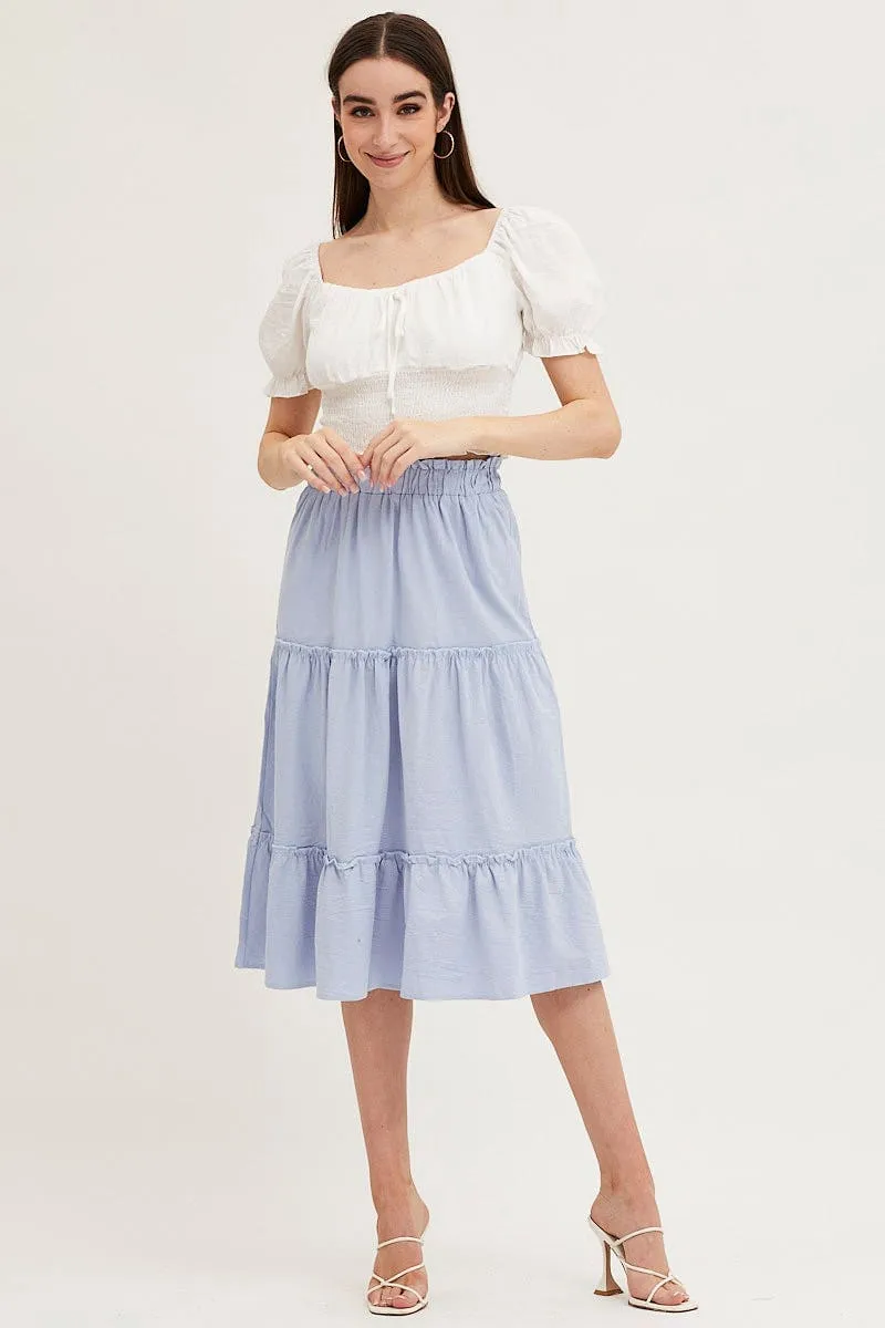 Blue Tiered Midi Skirt