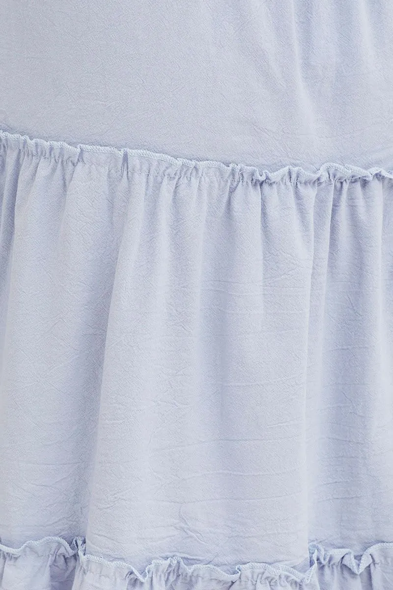 Blue Tiered Midi Skirt